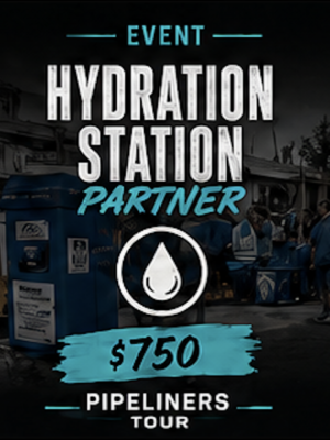 Event poster announcing Hydration Station Partner and a $750 prize for the Pipeliners Tour